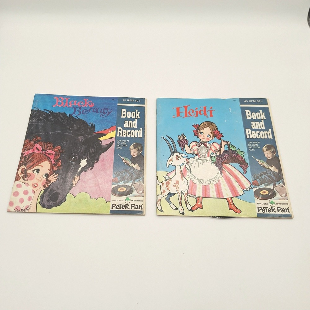 Vintage Peter Pan Book and Record Lot Black Beauty Heidi 45 RPM 7 Inch Vinyl 70s